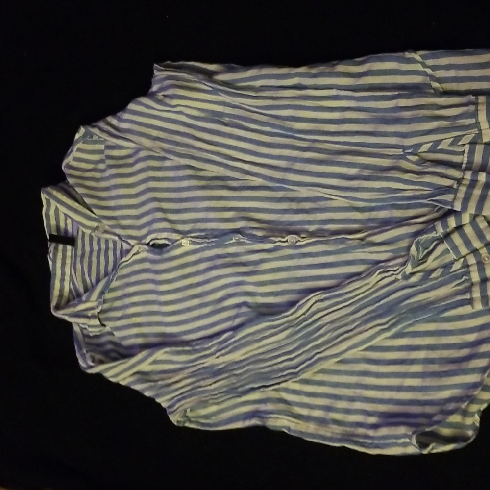 Womens blue and white stripe button up